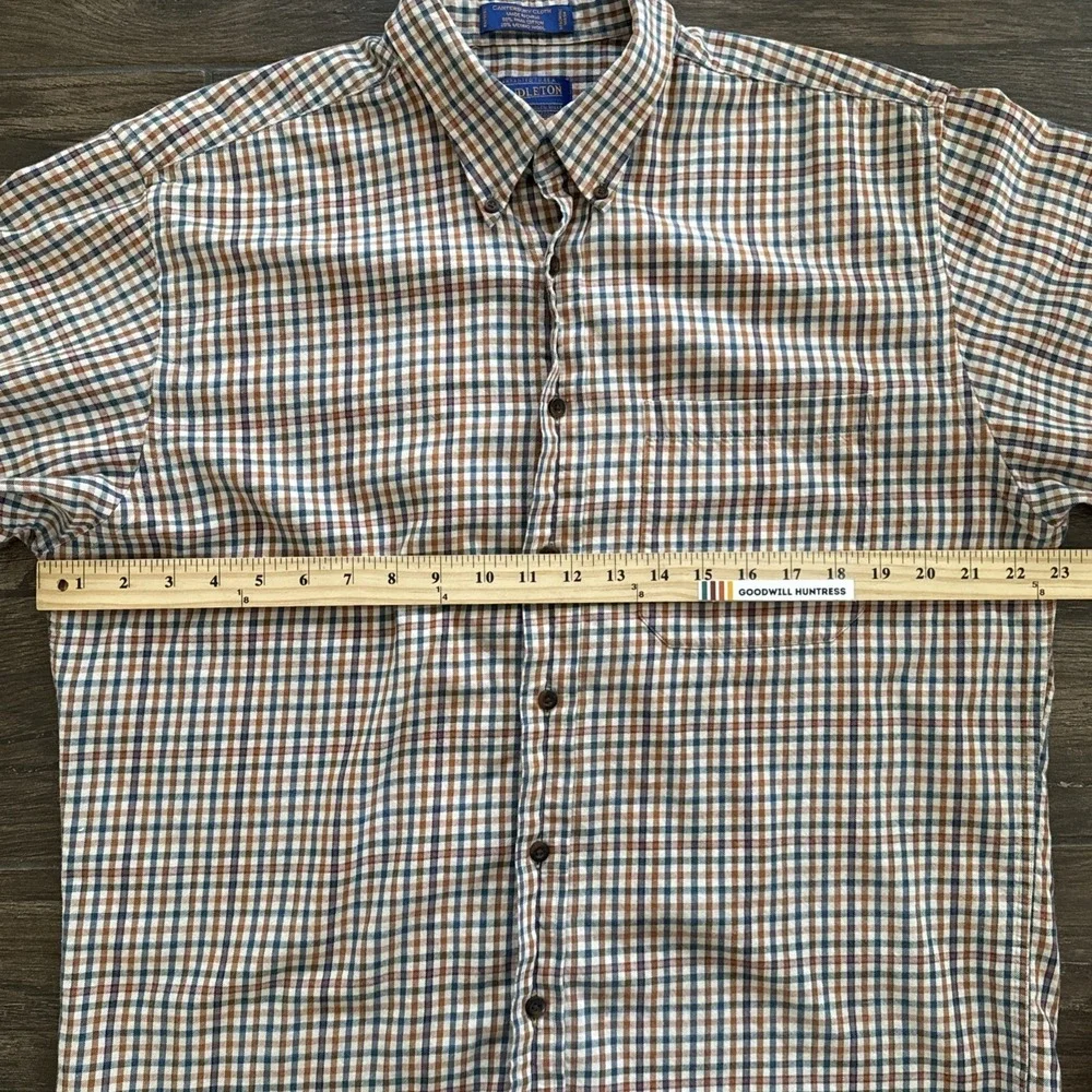 Pendleton Shirt Men L Merino Wool Pima Cotton Plaid Canterbury Cloth Button Down - Picture 5 of 8